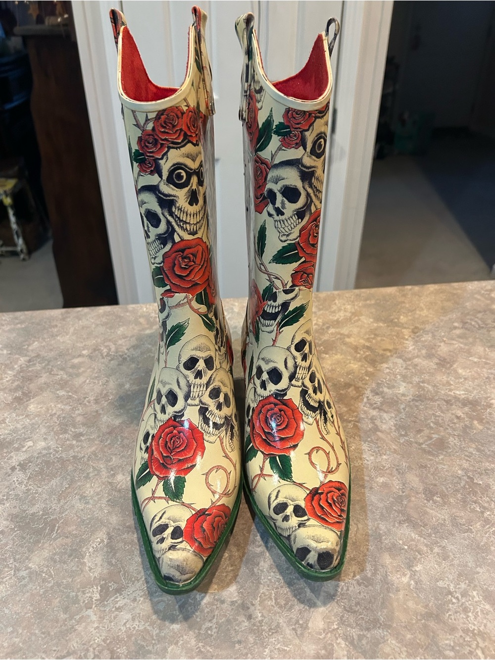Jeffrey Campbell Nomad Skull & Rose Tall Women's Rain Boots Size 8